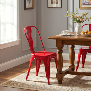 Sunvega High Gloss Red Metal Dining Chairs Set of 2 with 18 Inch Seat Height