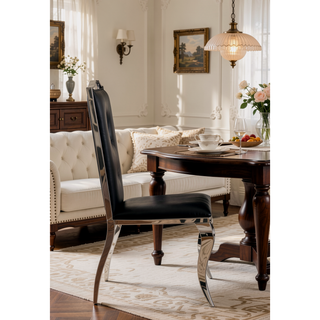 Sunvega Black Synthetic Leather & Chrome Metal High Back Armless Side Chair Set of 2