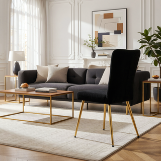 Sunvega Modern White Teddy Wool Dining Chair with Gold Plated Metal Legs for Living Room