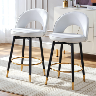 Sunvega Modern White and Dark Gray Spliced PU Upholstered 360 Rotatable Bar Chair
