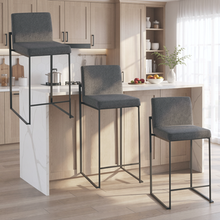 Sunvega Contemporary High Back Counter Stool Set of 3 with Padded Seat and Backrest