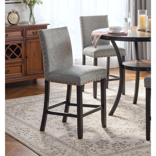 Sunvega Modern Set of 2 Grey Fabric Dining Chairs with Plush Cushion and Nailhead Trim
