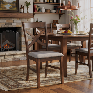 Sunvega Modern X-Back Dining Chairs with Padded Seat Cushion and Brown Finish
