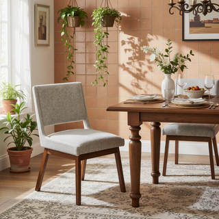 Sunvega Rubber Solid Pecan Wood Finish Dining Side Chair with 4.75" Thick Cushion