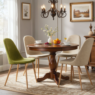 Sunvega Green and Light Brown Fabric Upholstered Minimalist Dining Chairs with Iron Legs