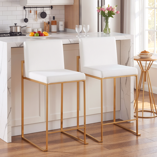 Sunvega Contemporary Gold Steel and White Velvet High Back Counter Stool Set of 2