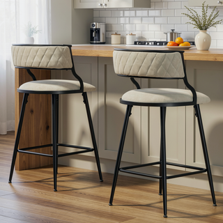 Sunvega PU Counter Height Bar Stool with Black Base and Footrest in Grey