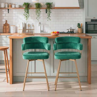 Sunvega 180 Swivel Upholstered Bar Stools with Backs and Metal Legs for Kitchen Island
