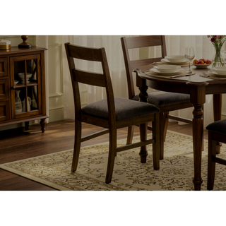 Sunvega Set of 2 Brown Walnut Ladder-Back Upholstered Dining Chairs with Foam Cushioning