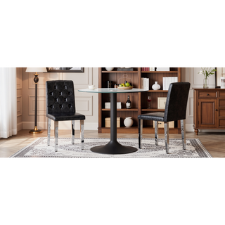 Sunvega 4-Pack Black PU Dining Chairs with Ergonomic Buckle Backrest and Silver Legs