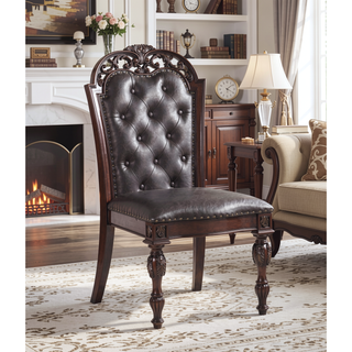 Sunvega Traditional Walnut Solid Wood Dining Chairs with Dark Brown Leatherette Seats