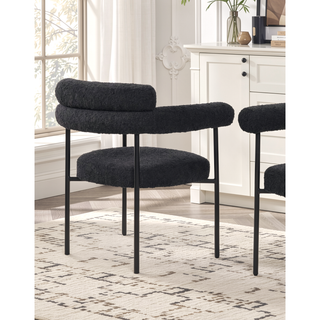 Sunvega Modern Boucle Fabric Upholstered Dining Chair Set with Black Metal Legs