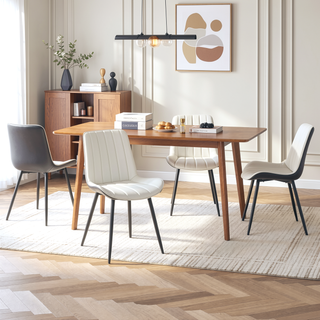 Sunvega PU Dining Chair Set with Smooth Line Design and Dark Gray White Splicing Colors