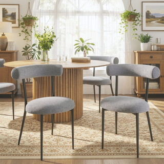Sunvega Modern Metal Frame Dining Chairs Set of 2 with Curved Open Backrests