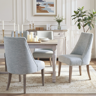 Sunvega Upholstered Dining Chair Set of 2 with High Back and Solid Wood Legs