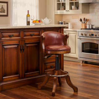 Sunvega Adjustable Height Cow Top Leather Swivel Bar Stool with Backrest for Kitchen