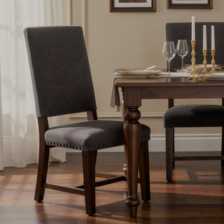 Sunvega Warm Grey Smokey Black Upholstered Side Chair Set of 2 for Dining
