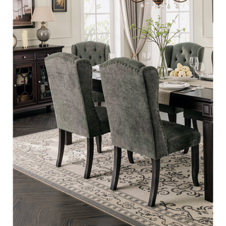 Sunvega Rustic Style Antique Black And Gray Finish 2pc Side Chair With Button Tufted