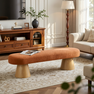 Sunvega Fully Assembled Upholstered Dining Bench with Wood Legs and Non-Slip Pads