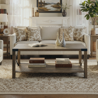 Sunvega Rustic Oak Finish X Shape Slat KD Rectangular Coffee Table
