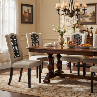 Sunvega Beige Linen Upholstered Dining Chairs with Tufted Back and Tapered Legs (Set of 2)