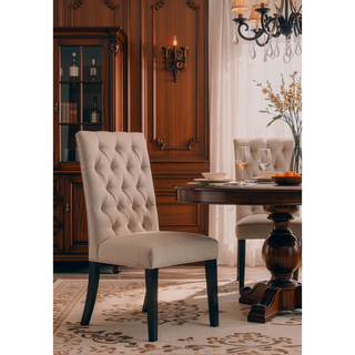 Sunvega Parsons Design Tan Linen Upholstered Side Chair with Vintage Black Finish