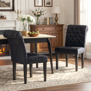 Sunvega Dark Grey Roll Top Button Tufted Dining Chairs Set of 2