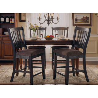 Sunvega Contemporary Dark Coffee Finish Rubberwood Counter Height Chairs with Upholstered Fabric Seat