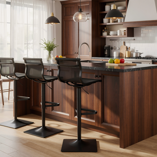 Sunvega Mirage Contemporary Black Metal and Mesh Fabric Adjustable Barstool
