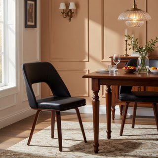 Sunvega Mid-Century Modern Upholstered Chair with Faux Leather and Open Backrest