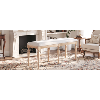Sunvega Vintage Traditional Upholstered Dining Bench with 6 Solid Wood Legs Natural