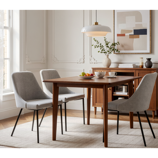 Sunvega Contemporary Curved Metal Frame Upholstered Dining Chairs in Gray 2pc Set