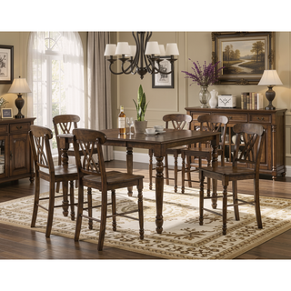 Sunvega Walnut Counter Height Stools with Scooped Seat and Footrest Set of 2