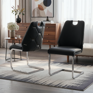 Sunvega White Faux Leather Dining Chairs Set of 2 with Gold Mesh Texture and Chrome Handle
