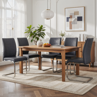 Sunvega PU Dining Chairs with Arched Metal Silver Legs and Crazy Horse Texture in Dark Gray
