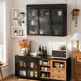 Sunvega Arched Glass Cabinet with Three Spacious Doors for Kitchen Living Room