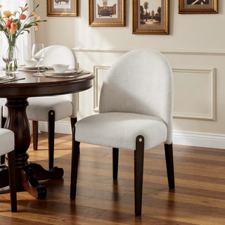 Sunvega Beige Fabric Upholstered Side Chair with Espresso Wooden Frame