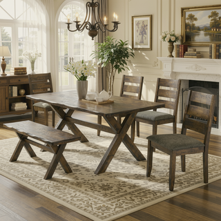Sunvega Knotty Nutmeg Dining Bench with Worn Edges for Traditional Country Decor