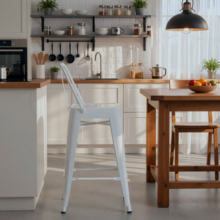Sunvega Industrial Metal Counter Height Stool Set of 2 with Curved Back and Foot Rest