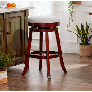 Sunvega 24 Inch Counter Stool with Beige Fabric Seat and Cherry Finish
