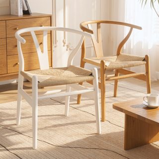 Sunvega White Stained Ash Wood Wishbone Chair with Hand Woven Paper Cord Seat