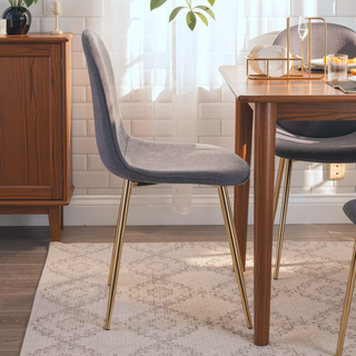 Sunvega Pebble Contemporary Chair with Gold Steel Frame and Charcoal Fabric - Set of 2