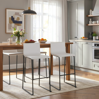 Sunvega Contemporary Black Steel and White Faux Leather Barstools with Footrest Set of 2