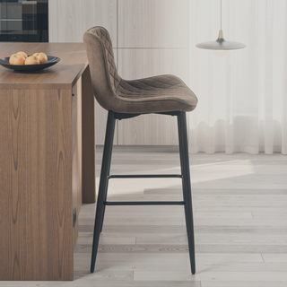 Sunvega Modern Brown Velvet Upholstered Counter Height Chairs with Quilted Stitching