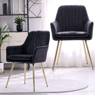 Sunvega Blue Velvet Mid-Back Dining Chairs with Gold Plated Legs for Living Room