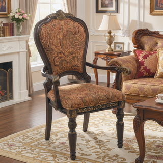 Sunvega Traditional Formal Side Chairs Set of 2 with Jacquard Upholstery and Cherry Finish