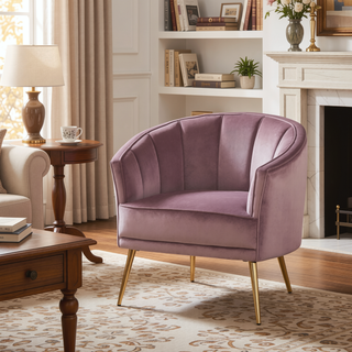 Sunvega Gold Metal Legs Blush Pink Velvet Upholstered Tania Accent Chair