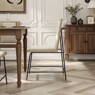 Sunvega Contemporary Oak Beige Upholstered Dining Side Chairs with Metal Legs