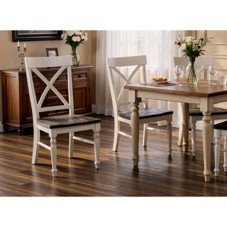 Sunvega Country Style Mocha and Antique White Dining Chairs Set of 2