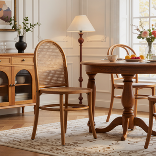 Sunvega Modern Cane Dining Chair with Natural Rattan and Solid Ash Wood Frame